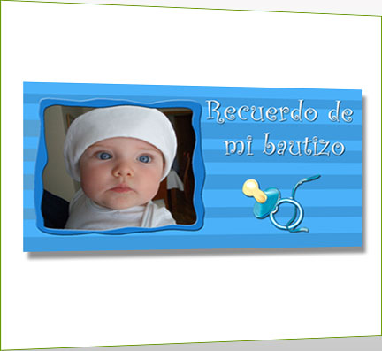 Tarjetas de felicitaciones, bautizo, modelo azul rayas